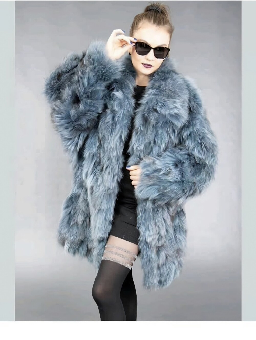 GORGEOUS REAL BLUE FOX FUR COAT WITH HOOD!! PLUS SIZE XLARGE - Picture 4 of 4
